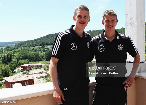 Sven and Lars Bender are pictured after the Germany press conference at Hotel Chateau de Camiole on May 23, 2012 in Callian, France.
