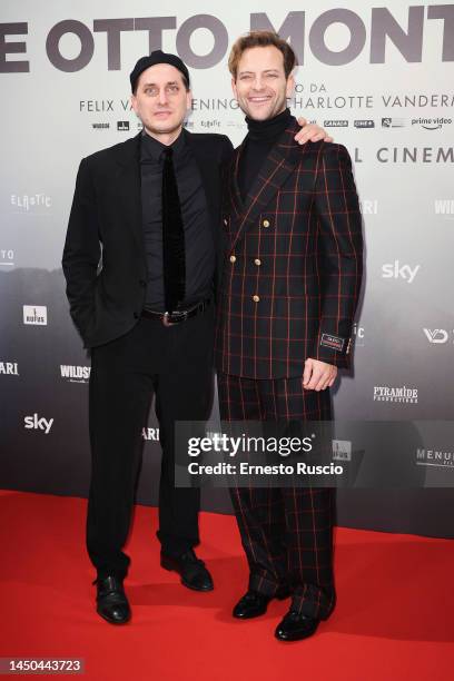 Luca Marinelli and Alessandro Borghi attend "Le Otto Montagne" premiere in Rome on December 19, 2022 in Rome, Italy.