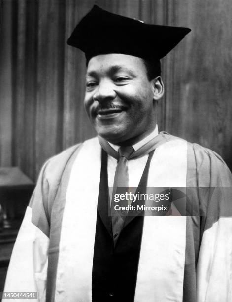 Dr. Martin Luther King, the American civil rights leader, pictured at Newcastle University for the receiving of an honorary degree of Doctor of Civil...