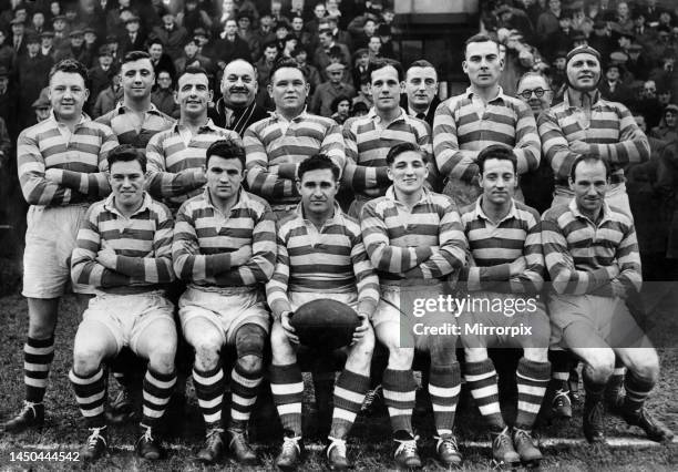 Liverpool Stanley Rugby league team pose for a group photographFrom the left: Back row: Leyland, T. , Wright, G. , O'Mara, W. , Mr T. Mann, Chairman,...