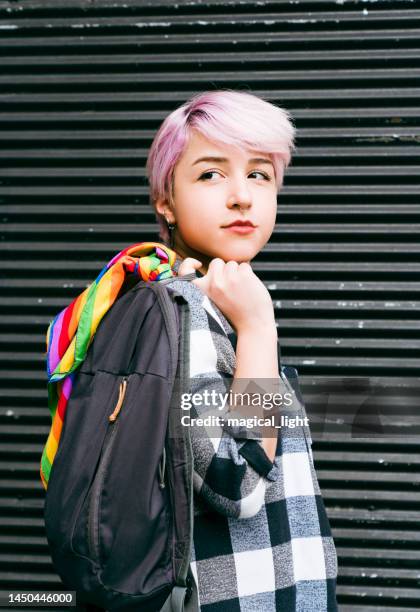 portrait of a non-binary person with dye hair - hipster stock pictures, royalty-free photos & images