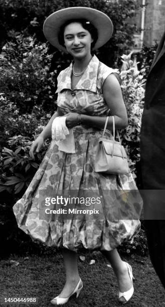 Princess Margaret wearing a floral dress in Trinidad. 1958.