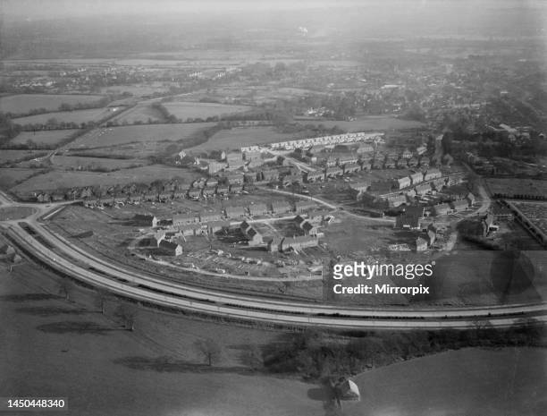 Aerial view of the new town Crawley, Sussex. 16th January 1950. Princess Elizabeth will open new town on January 25th and name main carriageway....
