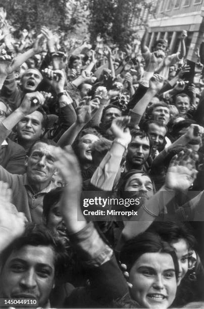 Czechs in Wenceslas Square, central Prague, protesting against the Soviet invasion of their country to crush the country's reforms. August 1968.