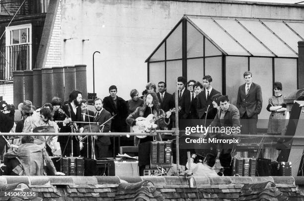 Beatles on the rooftop of their Apple headquarters in London Saville Row giving their last ever performance together on 30 January 1969. Pictured...