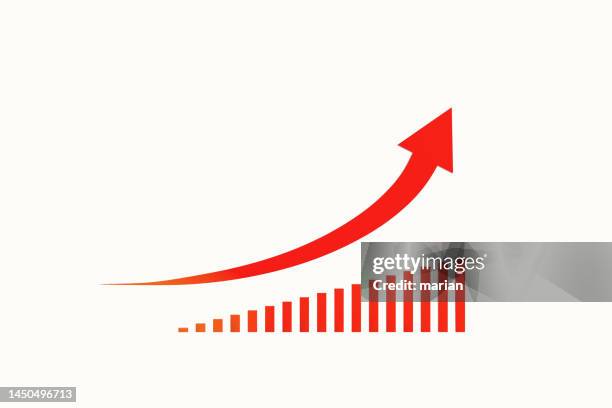 growth arrow and rising column - curved arrows stockfoto's en -beelden