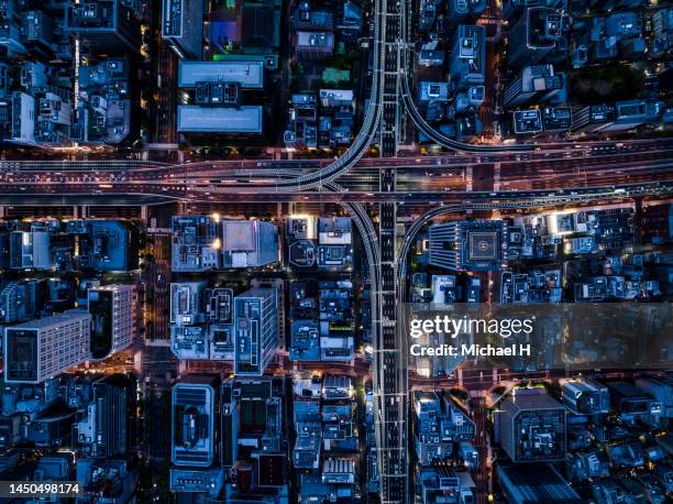 aerial view of the city centre of osaka, japan - 大阪 stock pictures, royalty-free photos & images