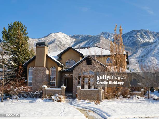 luxury home in winter - utah stock pictures, royalty-free photos & images