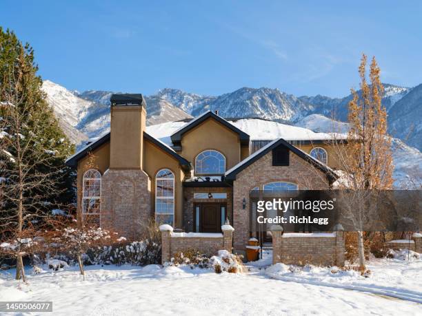 luxury home in winter - front door winter stock pictures, royalty-free photos & images