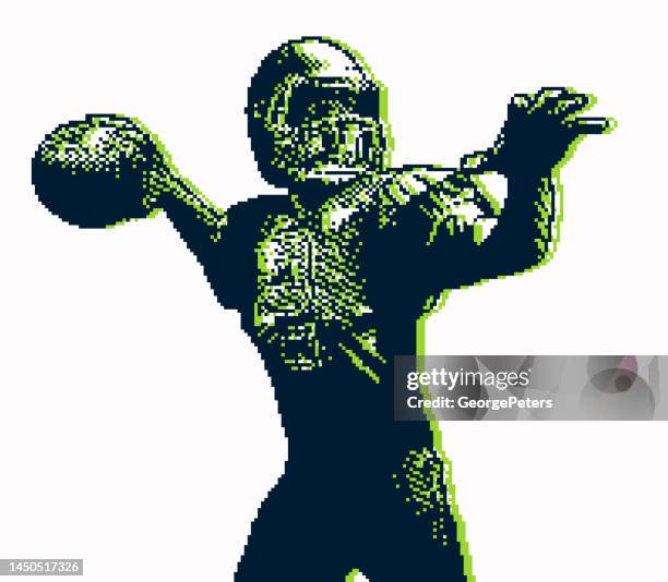 pixel art of quarterback passing football - quarterback isolated stock illustrations