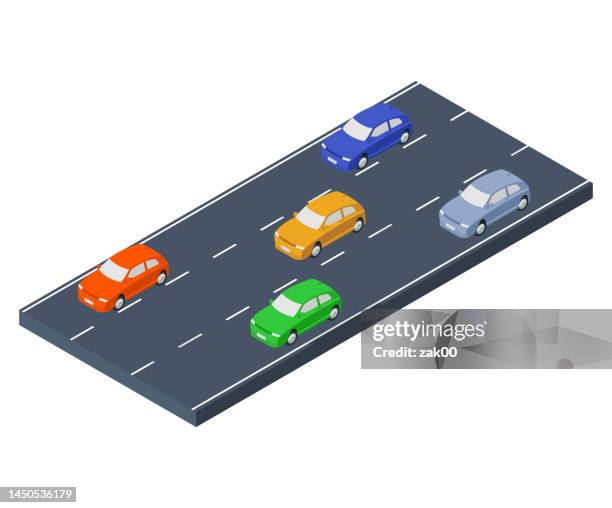 stockillustraties, clipart, cartoons en iconen met the car is driving on the road, isometric - asfalt