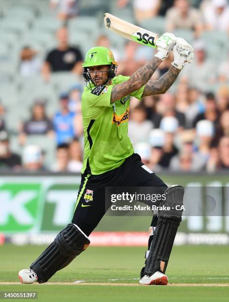 Alex Hales of the Thunder bats during the Men's Big Bash League match between the Adelaide Strikers and the Sydney Thunder at Adelaide Oval, on...