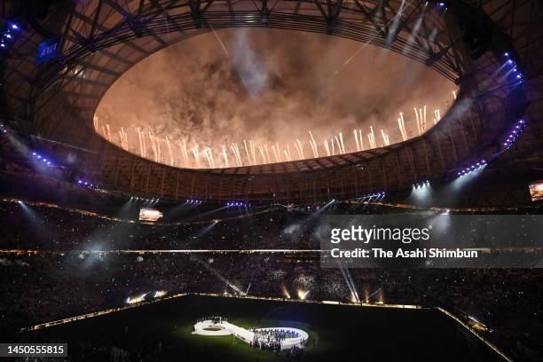 Fireworks explode at the award ceremony following the FIFA World Cup Qatar 2022 Final match between Argentina and France at Lusail Stadium on...