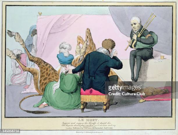 'Le Mort', George IV , caricature of the King grieving the death of the giraffe at London Zoo, printed by J. Netherclift, and pub. By McLean London,