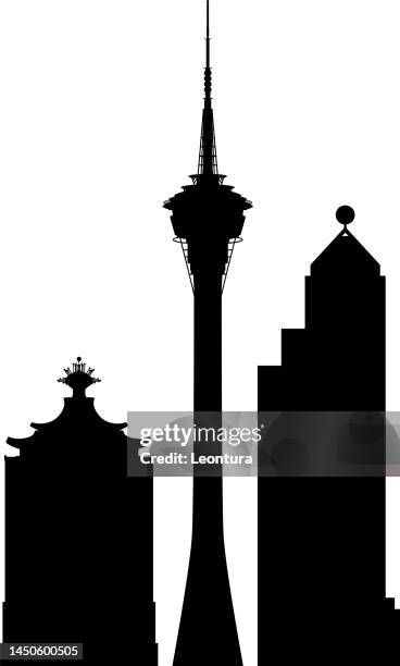 modern buildings of macao - macao stock illustrations