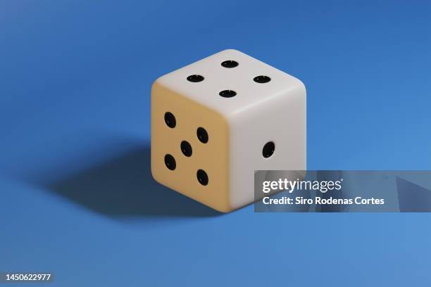 3d white dice on blue background - casino dice stock pictures, royalty-free photos & images