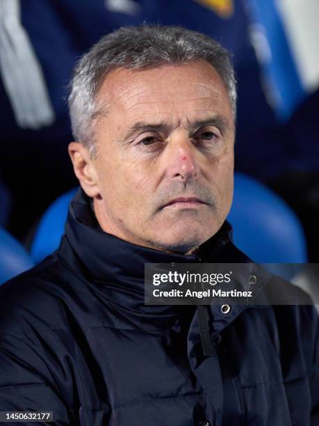 Head coach Fran Escriba of Real Zaragoza looks on prior to the LaLiga SmartBank match between CD Leganes and Real Zaragoza at Estadio Municipal de...