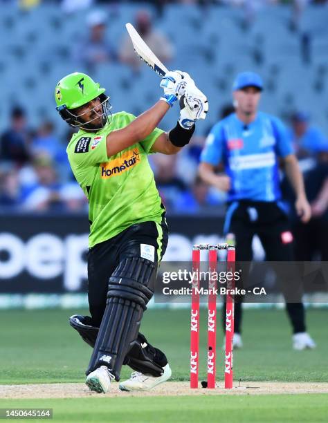 Oliver Davies of the Thunder bats during the Men's Big Bash League match between the Adelaide Strikers and the Sydney Thunder at Adelaide Oval, on...