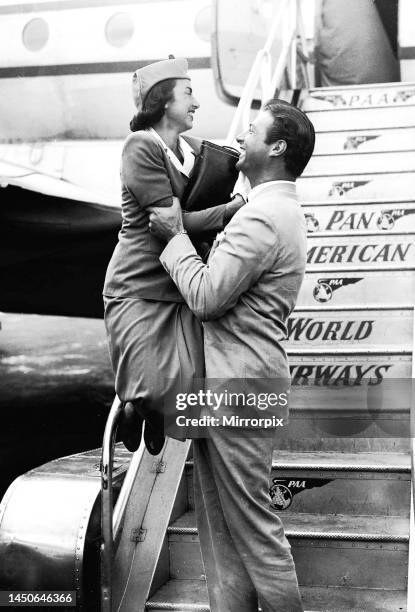 Tarzan actor Lex Barker arrives in London. June 1950.