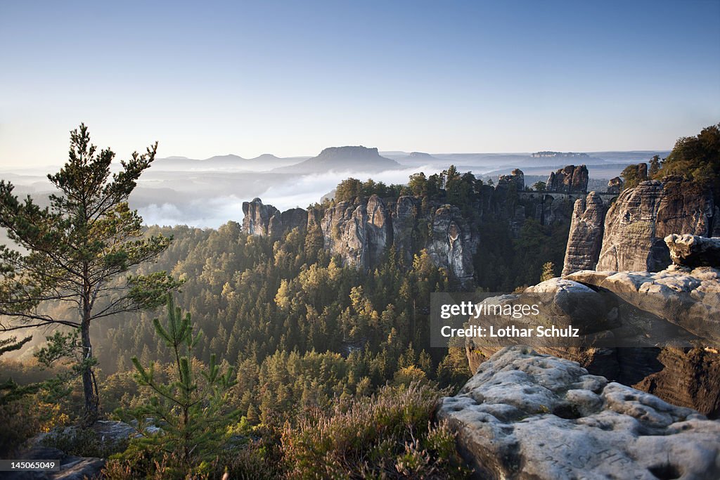 Morning at the Bastei, Elbe Sandstone Mountains, Saxon Switzerland National Park, Germany