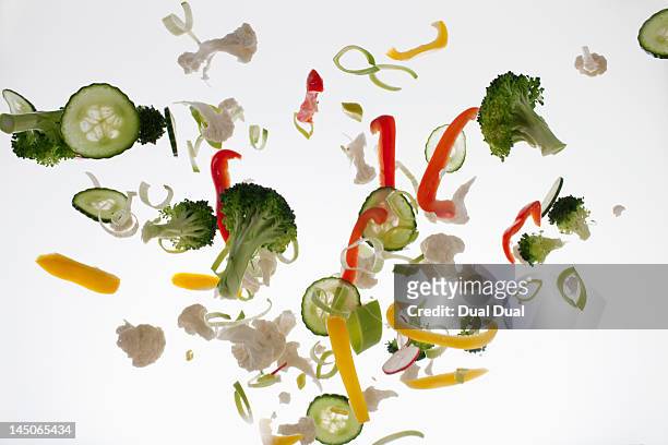 vegetables against a white background - throwing food stock pictures, royalty-free photos & images