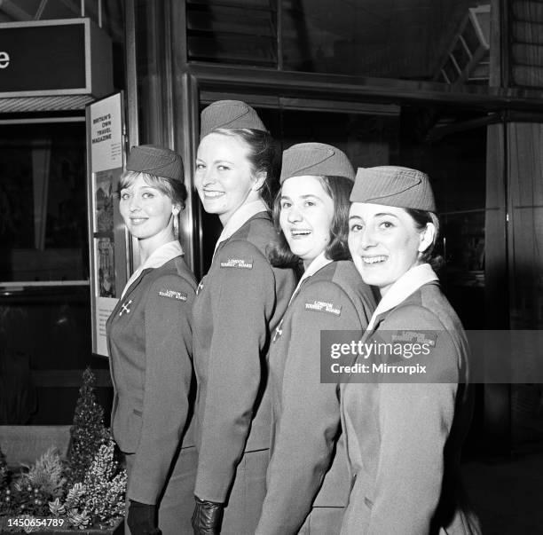 New uniforms for B. E. A stewardesses. 21st October 1963.
