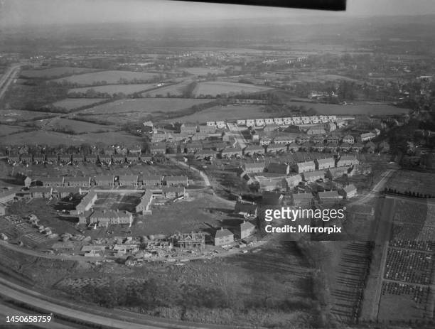 Aerial view of the new town Crawley, Sussex. 16th January 1950. Princess Elizabeth will open new town on January 25th and name main carriageway....