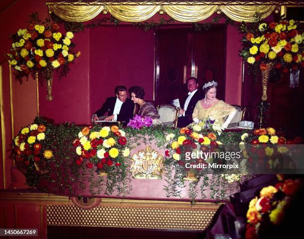 The Queen Mother, Princess Margaret and Lord Snowdon at the Royal Variety show at the Prince of Wales Theatre4th November 1963.