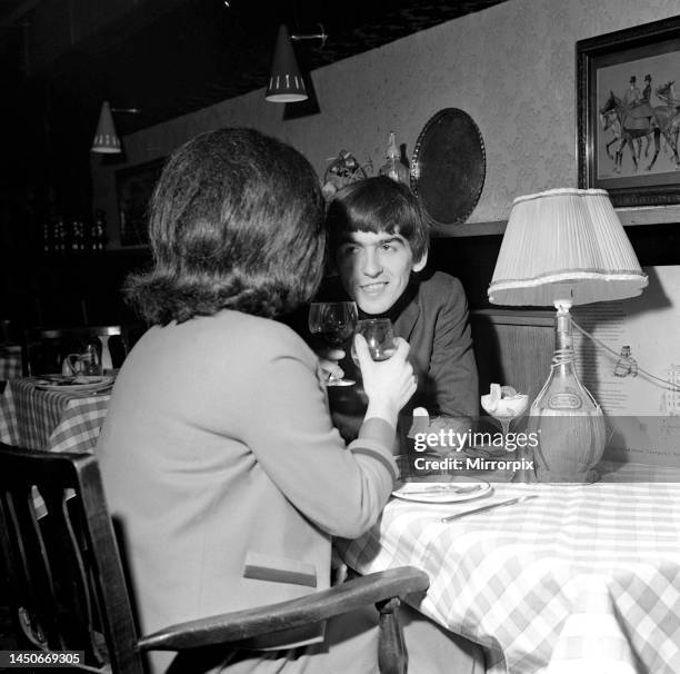 George Harrison out on a date with a friend of the family the night before the Beatles flew to New York for the first time. 6th February 1964.