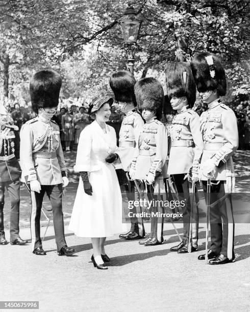 Queen Elizabeth ll accompanied by the Duke of Gloucester meets the Regimental Colonels of her Household Brigade at the opening the Household Brigade...