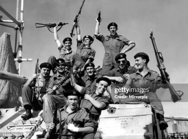 The Suez Crisis war in Egypt, 29th October to 6th November, 1956 - We are the lads from Lancashire these soldiers from the Royal Tank Regiment sing....