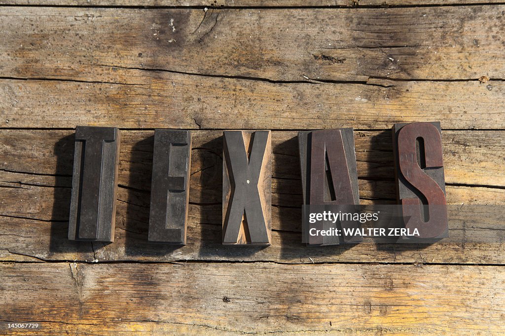 Wooden blocks spelling Texas