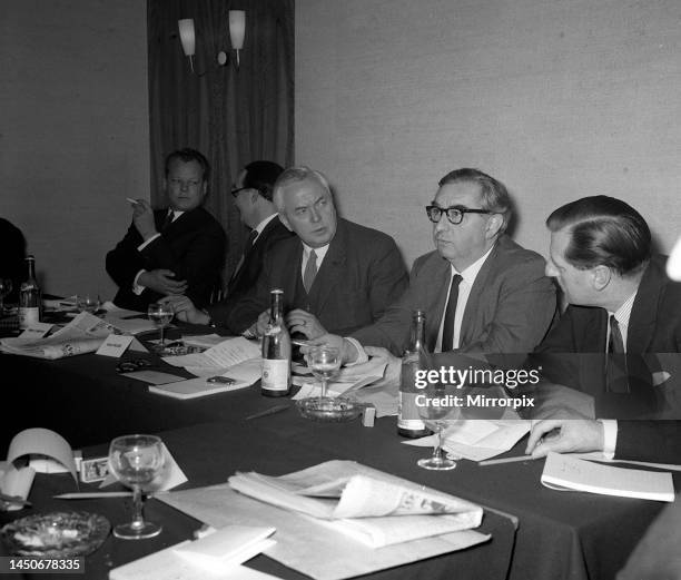 Harold Wilson and George Brown at the Socialist International meeting in London's St Ermin's Hotel. 12th April 1964.