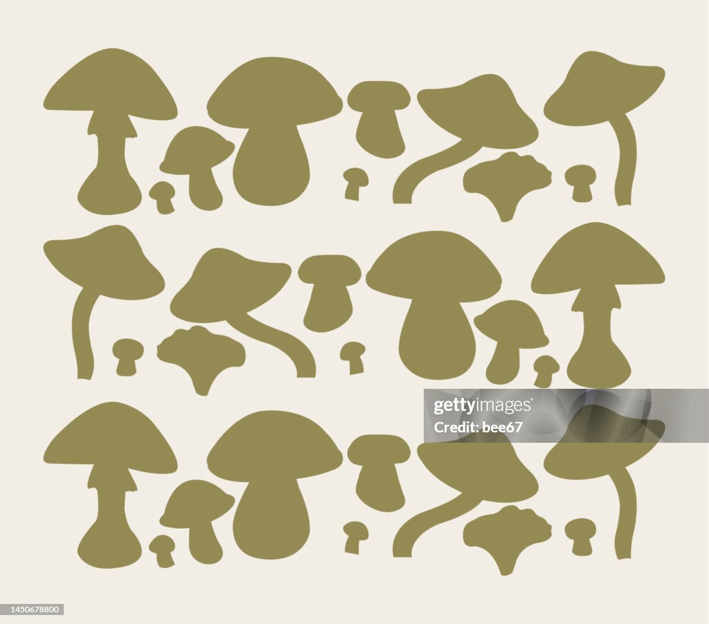 Color Poisonous and Edible Mushrooms Seamless Pattern Background.