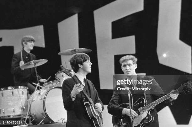 The Beatles in New York rehearse for their appearance on the Ed Sullivan TV Show. George Harrison was bed ridden so roadie Neil Aspinall stood in for...