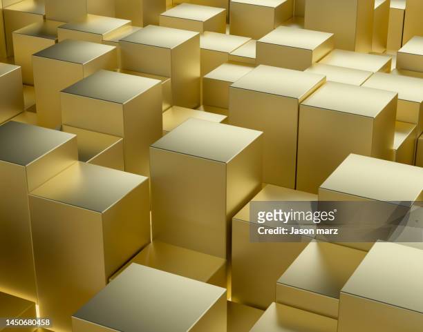 3d golden cube background - grafiche neon oro foto e immagini stock