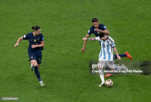 Lionel Messi of Argentina has a shot at goal during the FIFA World Cup Qatar 2022 Final match between Argentina and France at Lusail Stadium on...