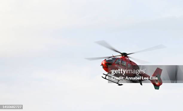 An air ambulance prepares to land outside of Aintree University Hospital on December 20, 2022 in Liverpool, United Kingdom.