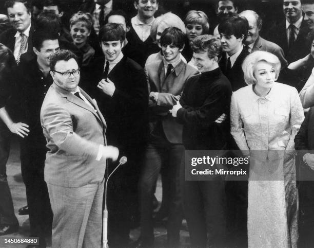 The Beatles with Harry Secombe , Tommy Steele and Marlene Dietrich at the Royal Variety Show dress rehearsals, Prince of Wales Theatre, London. 4th...