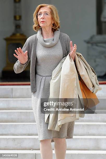 French Minister for Ecology, Sustainable Development and Energy, Nicole Bricq leaves the weekly cabinet meeting at Elysee Palace on May 23, 2012 in...