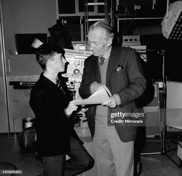 Doctor Who actor William Hartnell is visited by fan Steven Qualtrough at the BBC. 3rd January 1964.