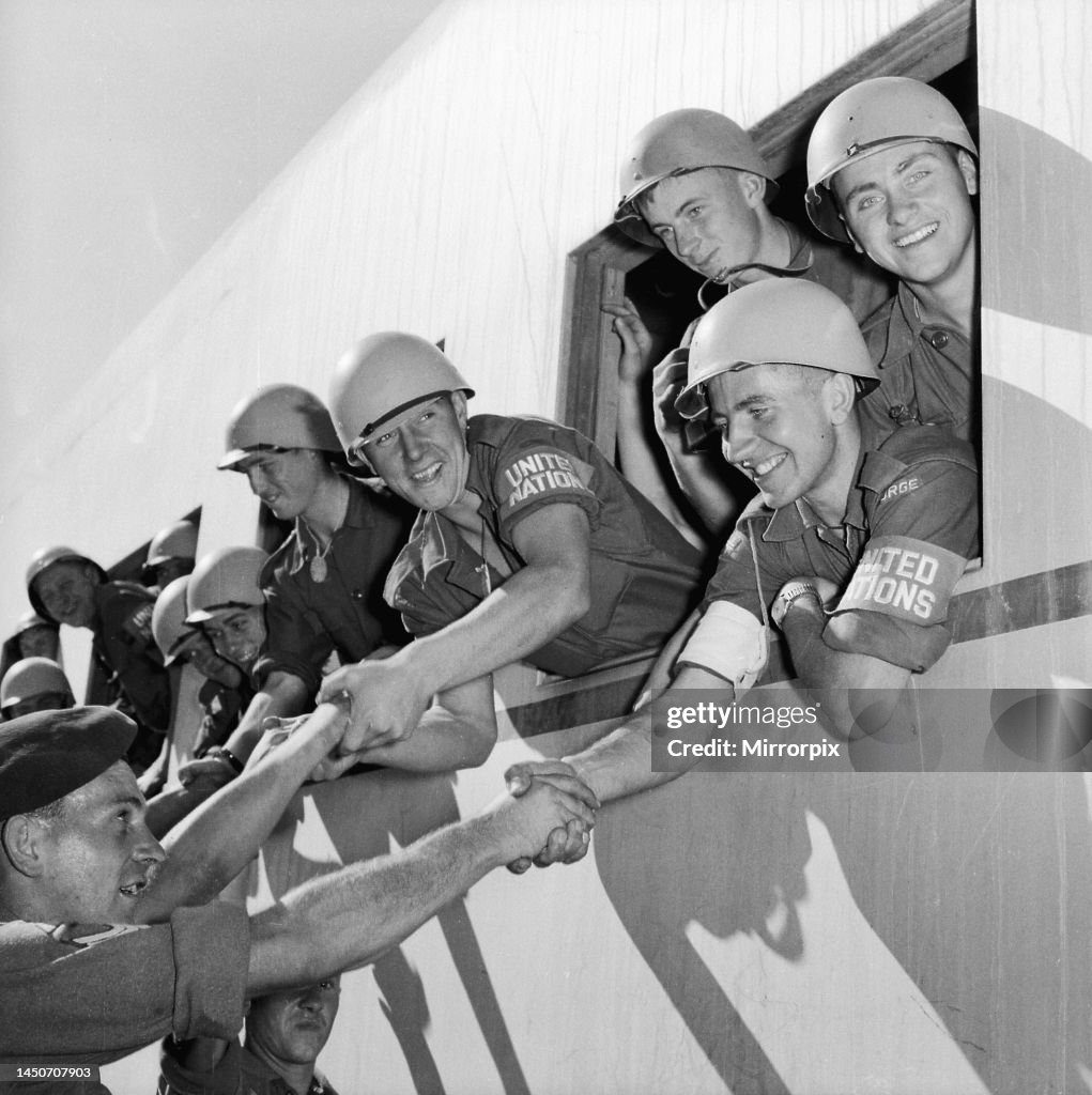 A United Nations troop train arrives in Port Said November 1956