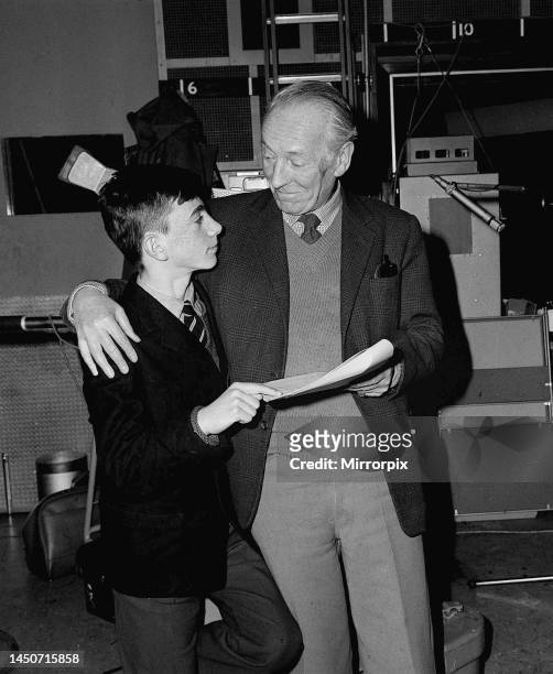 Doctor Who actor William Hartnell is visited by fan Steven Qualtrough at the BBC. 3rd January 1964.