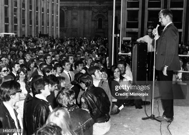 Simon Dee seen here on a protest at Youth for Freedom from Racialism outside St Pauls Cathedral London. July 1968.