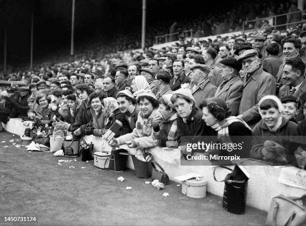 Part of the huge crowd watching the League Division Two football match between Leicester City and Bristol Rovers at Filbert Street, Leicester. The...