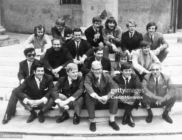 The line up of Radio One disc jockeys: John Peel, David Symonds, Dave Cash, Stuart Henry, Johnny Moran, Alan Freeman; Peter Myers, Mike Ravon, Terry...