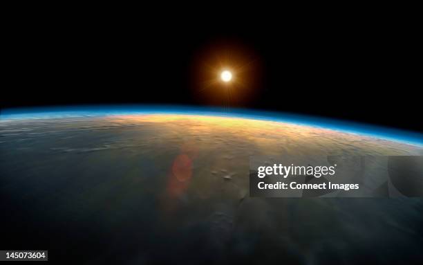 stockillustraties, clipart, cartoons en iconen met sunrise over planet earth - heelal