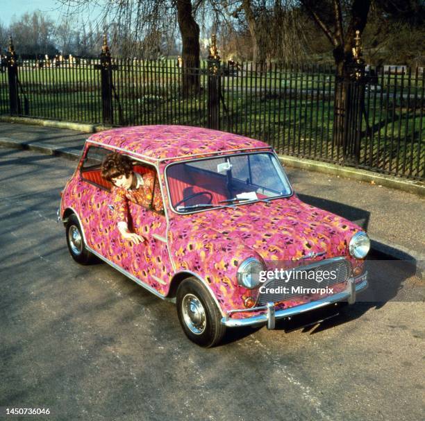 Sandra Ford driving her paisley coloured Mini