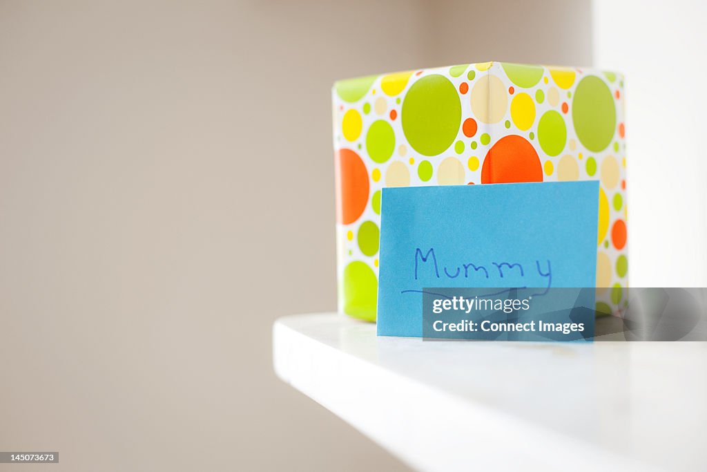Gift and card with ""mummy"" written on it