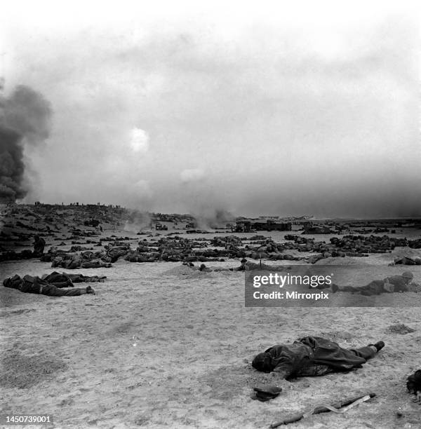 The film Dunkirk being made at Camber Sands beach near Rye, East Sussex, May 1957.